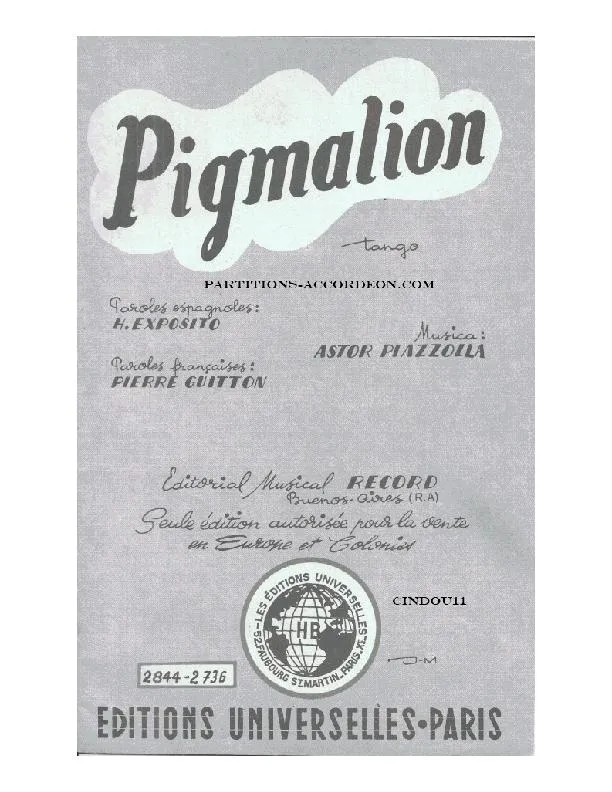 télécharger la partition d'accordéon Pigmalion (Orchestration Complète) (Tango) au format PDF
