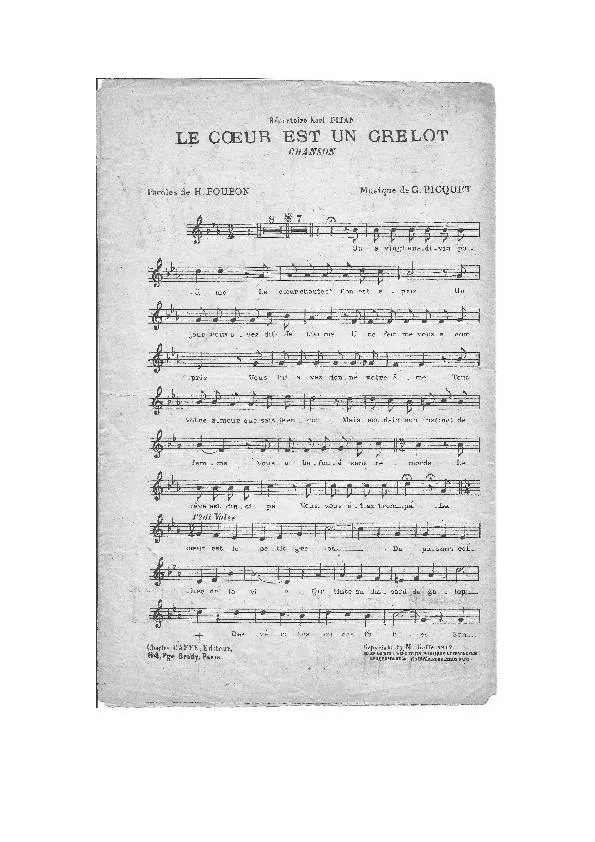 télécharger la partition d'accordéon Le coeur est un grelot (Créée par : Karl Ditan) au format PDF