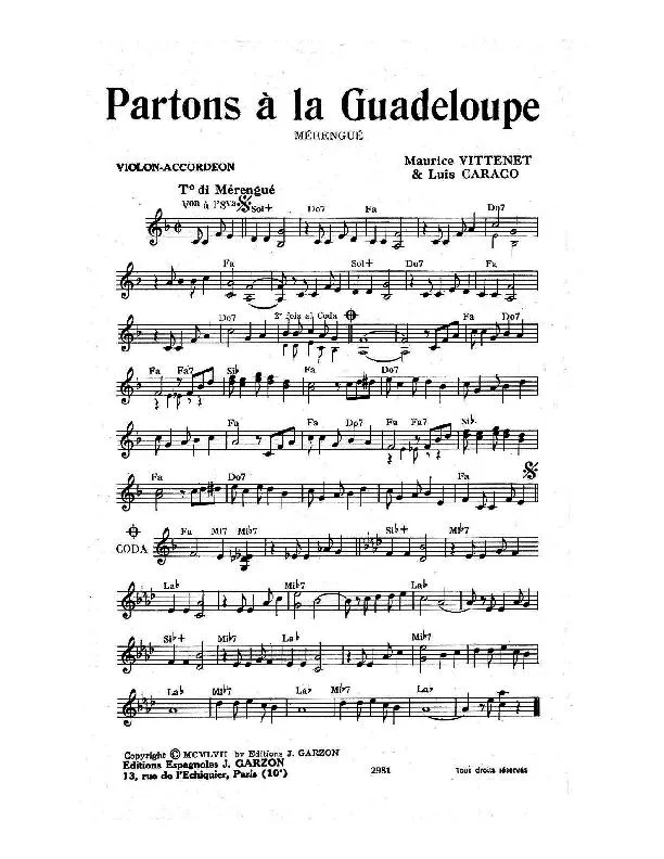 télécharger la partition d'accordéon Partons à la Guadaloupe (Mérengué) au format PDF