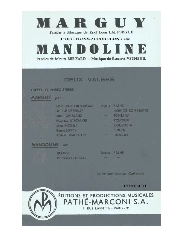 télécharger la partition d'accordéon Marguy (Orchestration Complète) (Valse) au format PDF