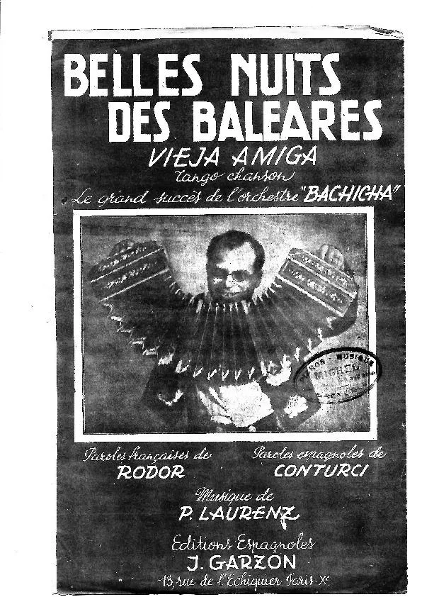 télécharger la partition d'accordéon Belles nuits des Baléares (Viaja amiga) (Tango) au format PDF
