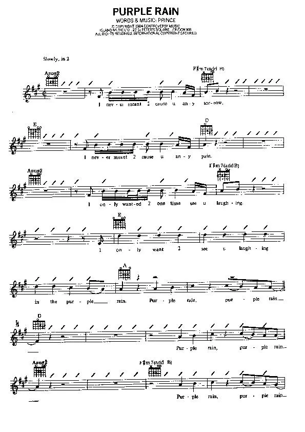 télécharger la partition d'accordéon Purple Rain (Slow) au format PDF