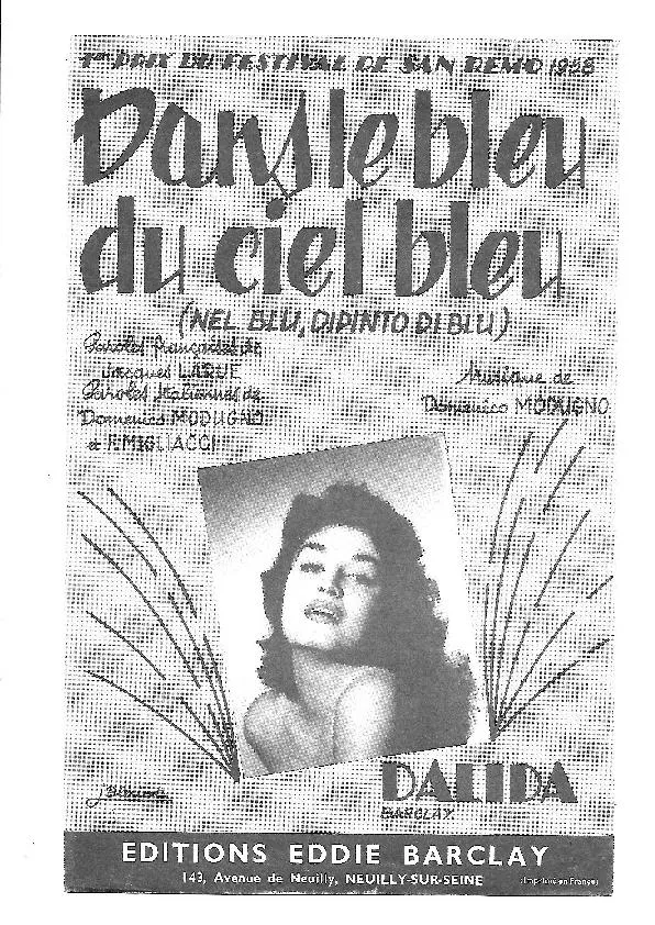 télécharger la partition d'accordéon Dans le bleu du ciel bleu (Nel blu dipinto di blu) (Chant : Dalida) (1er prix du festival de San Remo 1958) (Fox) au format PDF