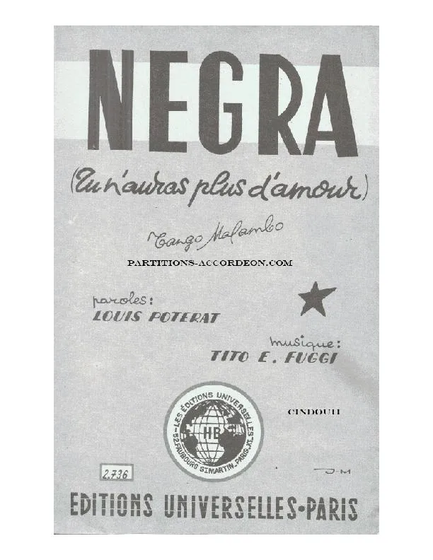 télécharger la partition d'accordéon Negra (Tu n'auras plus d'amour) (Orchestration Complète) (Tango Malambo) au format PDF