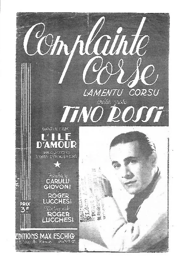 télécharger la partition d'accordéon Complainte Corse (Lamentu Corsu) (Créée par : Tino Rossi) (Du Film : L'ile d'amour) (Valse Chantée) au format PDF