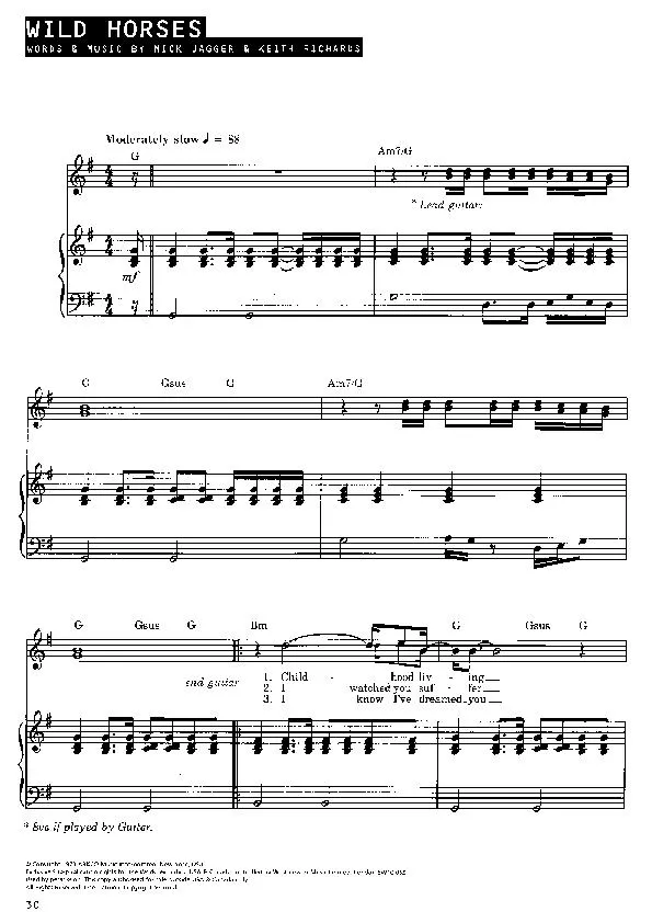 télécharger la partition d'accordéon Wild horses (Chant : Rolling Stones) (Slow)  au format PDF