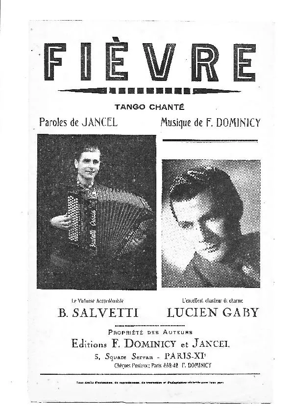 télécharger la partition d'accordéon Fièvre (Il tango del therminus) (Tango Chanté) au format PDF