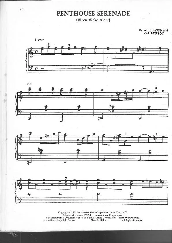télécharger la partition d'accordéon Penthouse Serenade (When we're alone) au format PDF