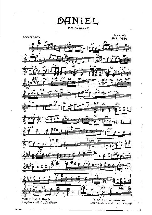 télécharger la partition d'accordéon Daniel (Orchestration) (Paso Doble) au format PDF