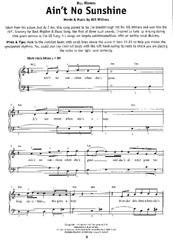 télécharger la partition d'accordéon Ain't no sunshine au format PDF