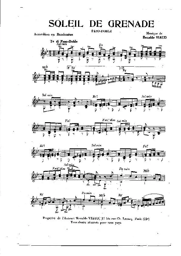 télécharger la partition d'accordéon Soleil de Grenade (Orchestration) (Paso Doble) au format PDF