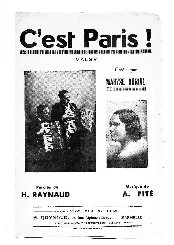 télécharger la partition d'accordéon C'est Paris (Créée par : Maryse Dorial) (Valse Chantée) au format PDF