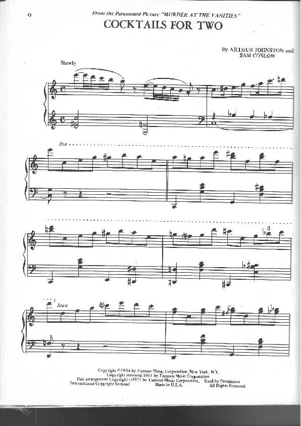 télécharger la partition d'accordéon Cocktails for two (From The Paramount Picture : Murder At The Vanities) au format PDF