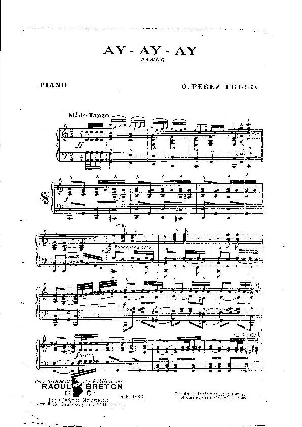 télécharger la partition d'accordéon Ay Ay Ay (Tango) (Partie : Piano)  au format PDF
