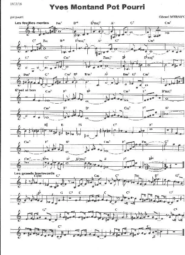 télécharger la partition d'accordéon Yves Montand Pot Pourri (Arrangement : Gérard Merson) au format PDF