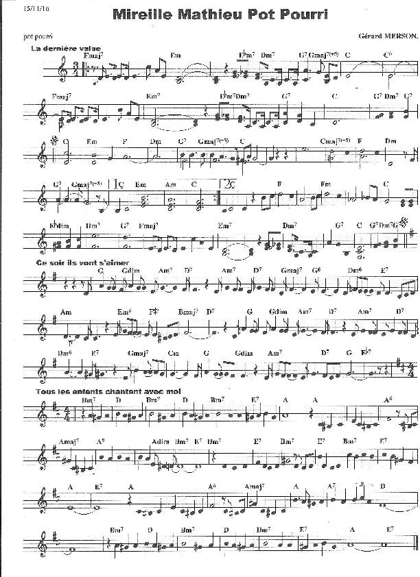 télécharger la partition d'accordéon Mireille Mathieu Pot Pourri (Arrangement : Gérard Merson) au format PDF