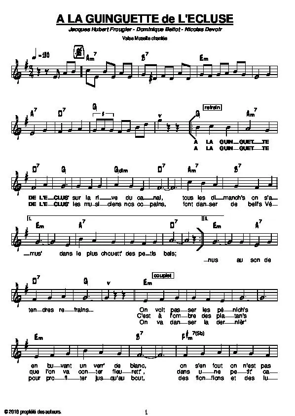 télécharger la partition d'accordéon A la guinguette de l'écluse (Valse Musette Chantée) au format PDF