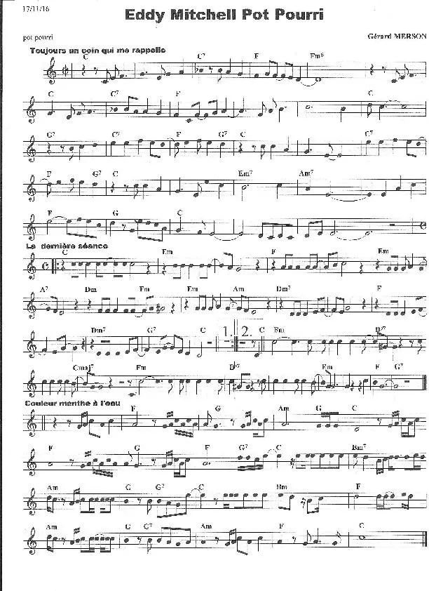 télécharger la partition d'accordéon Eddy Mitchell Pot Pourri (Arrangement : Gérard Merson) au format PDF