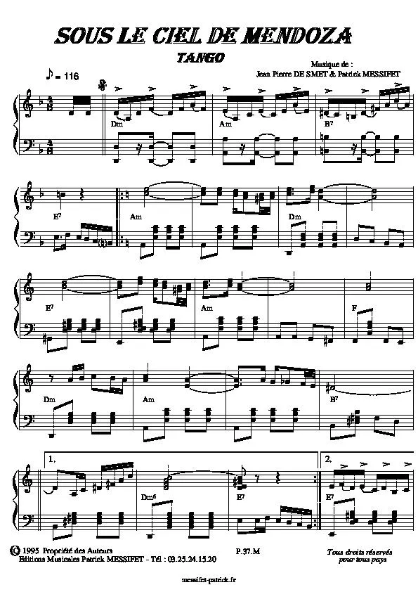 télécharger la partition d'accordéon Sous le ciel de Mendoza (Tango) au format PDF