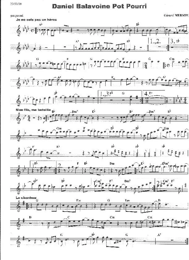 télécharger la partition d'accordéon Daniel Balavoine Pot Pourri (Arrangement : Gérard Merson) au format PDF