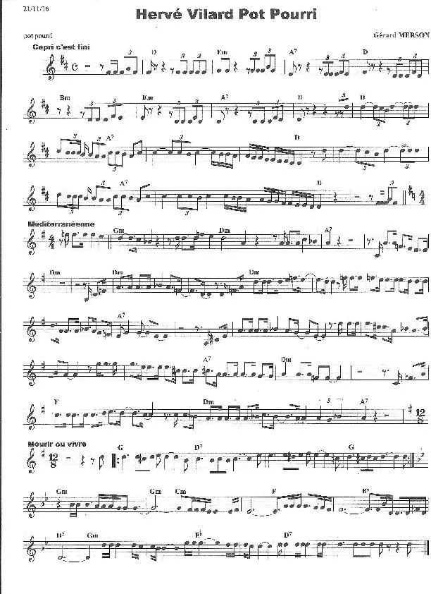 télécharger la partition d'accordéon Hervé Vilard Pot Pourri (Arrangement : Gérard Merson) au format PDF