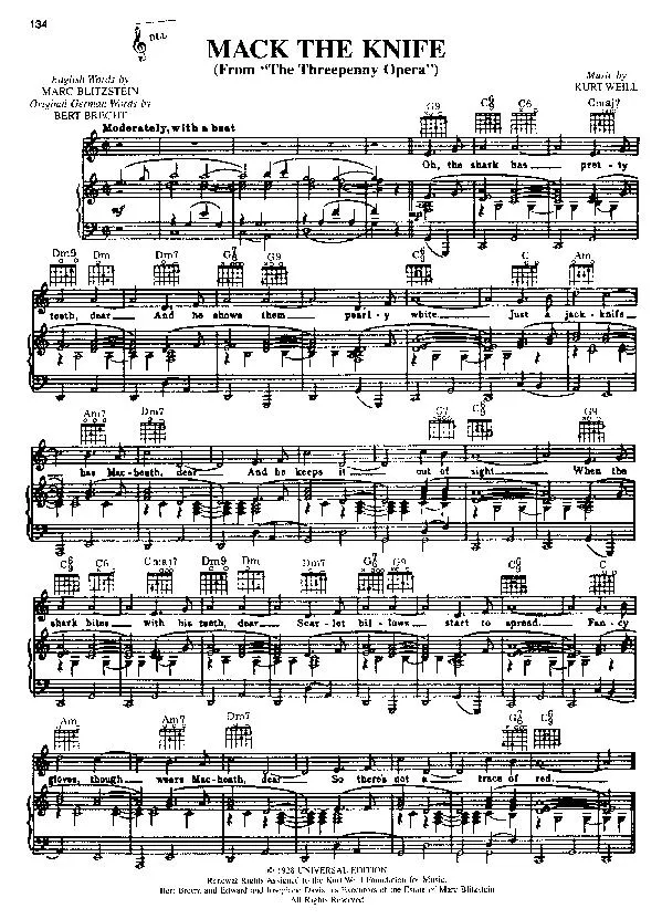 télécharger la partition d'accordéon Mack the knife (From : The threepenny Opera)  au format PDF