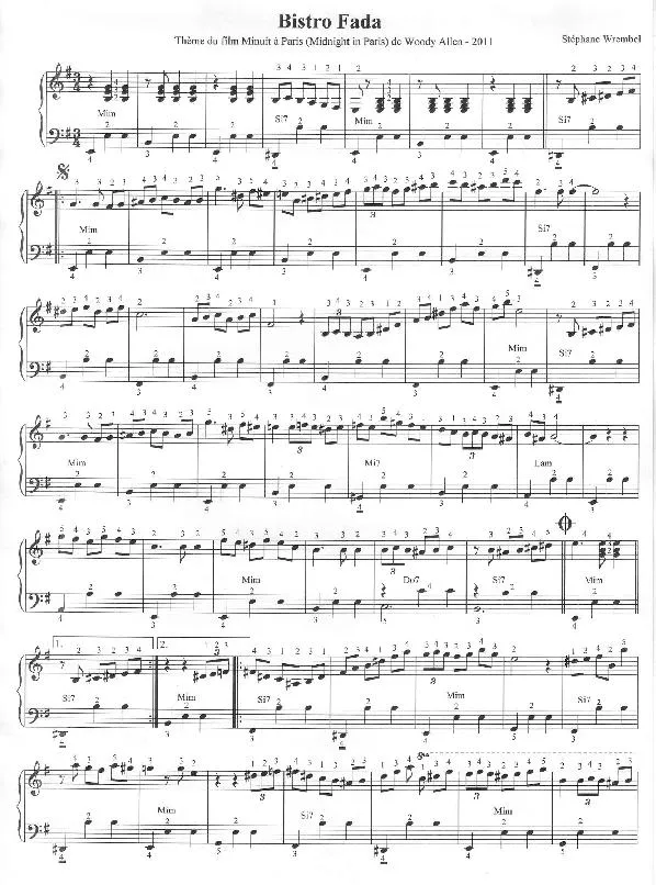 télécharger la partition d'accordéon Bistro Fada (Thème du film Minuit à Paris) (Midnight in Paris de Woody Allen 2011) (Arrangement : Accordéon) au format PDF