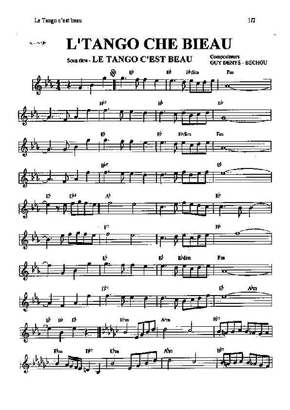 télécharger la partition d'accordéon L' tango che bieau (Le tango c'est beau) au format PDF