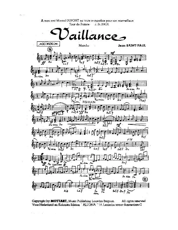 télécharger la partition d'accordéon Vaillance (Marche) au format PDF