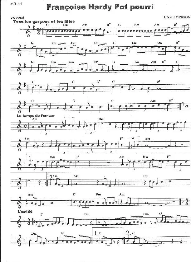 télécharger la partition d'accordéon Françoise Hardy Pot Pourri (Arrangement : Gérard Merson) au format PDF