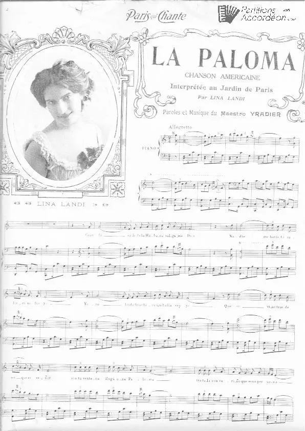 télécharger la partition d'accordéon La Paloma (Chanson Américaine) (Interprétée au Jardin de Paris par Lina Landi) (Tango) au format PDF