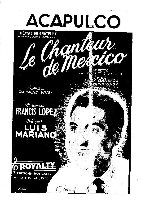 télécharger la partition d'accordéon Acapulco (Créé par : Luis Mariano) (De l'Opérette : Le chanteur de Mexico de Félix Gandera et Raymond Vincy) (Orchestration Complète) (Boléro) au format PDF