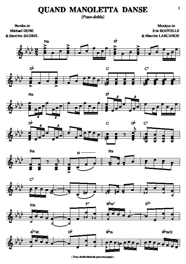 télécharger la partition d'accordéon Quand Manoletta danse (Paso Doble) au format PDF