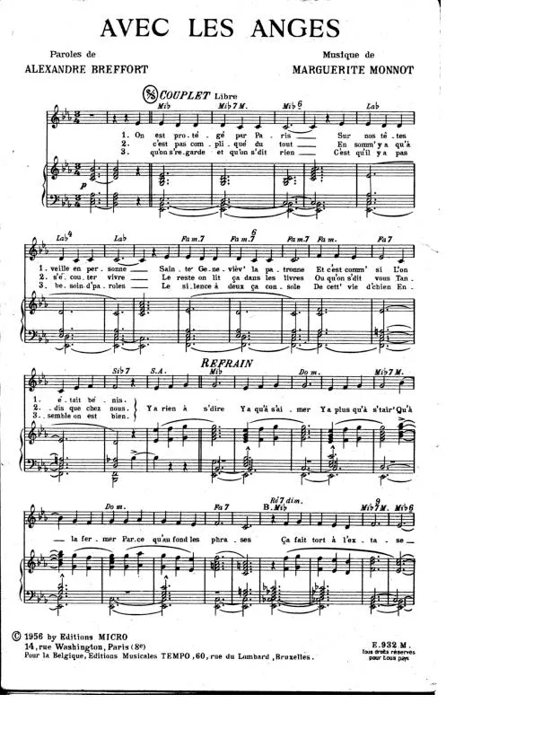 télécharger la partition d'accordéon Avec les anges (Irma la douce) au format PDF