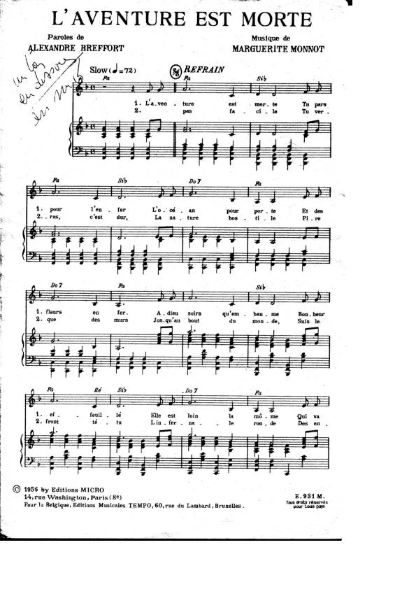 télécharger la partition d'accordéon L'aventure est morte (Irma la douce) (Slow) au format PDF