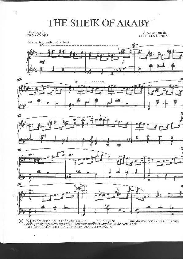 télécharger la partition d'accordéon The Sheik of Araby (Arrangement de Charles-Henry) au format PDF