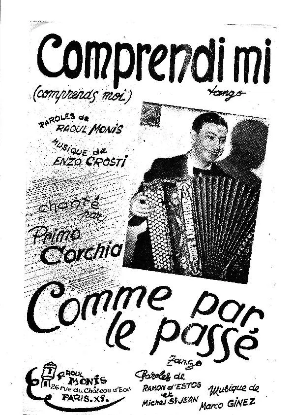 télécharger la partition d'accordéon Comprendi mi (Comprends moi) (Chanté par : Primo Corchia) (Tango) au format PDF