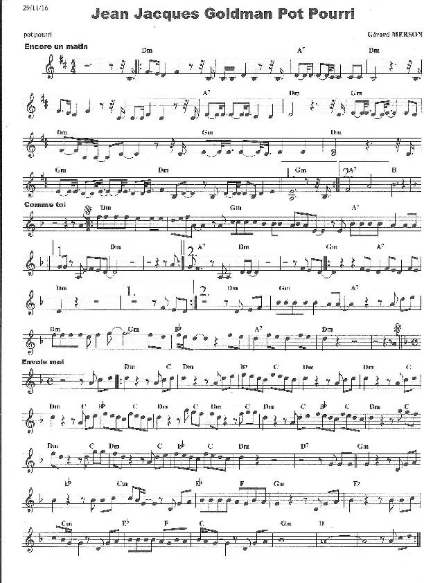 télécharger la partition d'accordéon Jean-Jacques Goldman Pot Pourri (Arrangement : Gérard Merson) au format PDF