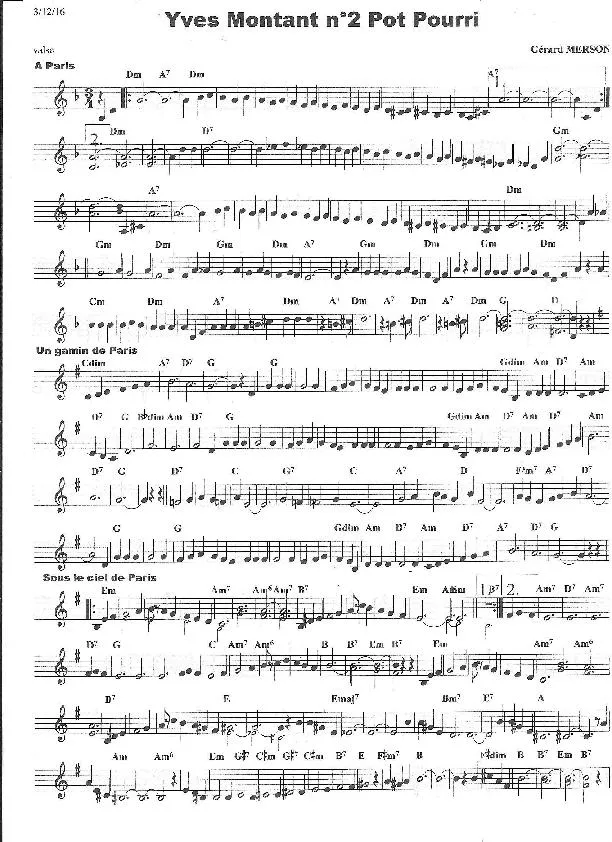 télécharger la partition d'accordéon Yves Montant Pot Pourri n°2 (Arrangement : Gérard Merson) au format PDF