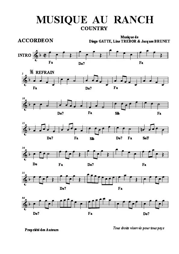 télécharger la partition d'accordéon Musique au ranch (Country) au format PDF