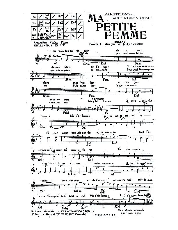 télécharger la partition d'accordéon Ma petite femme (Boléro) au format PDF