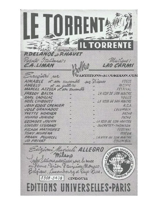 télécharger la partition d'accordéon Le Torrent (Il Torrente) (Orchestration Complète) (Boléro) au format PDF