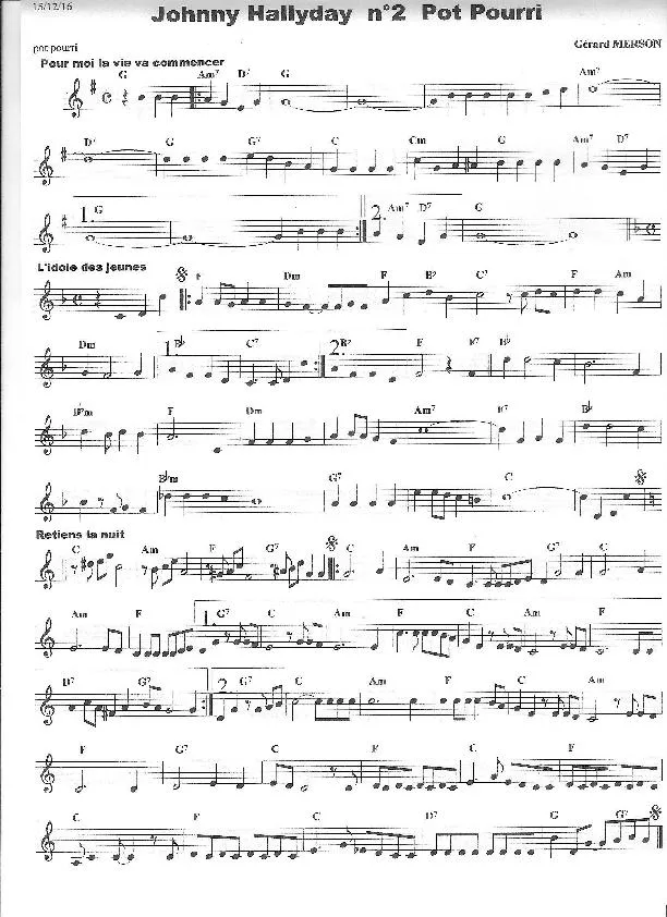 télécharger la partition d'accordéon Johnny Hallyday Pot Pourri n°2 (Arrangement : Gérard Merson) au format PDF