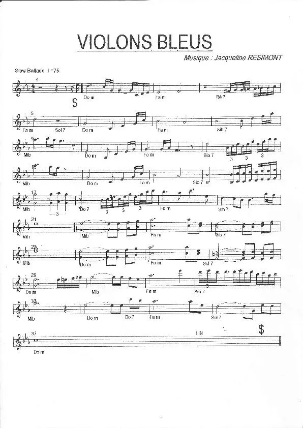 télécharger la partition d'accordéon Violons bleus (Slow Ballade) au format PDF