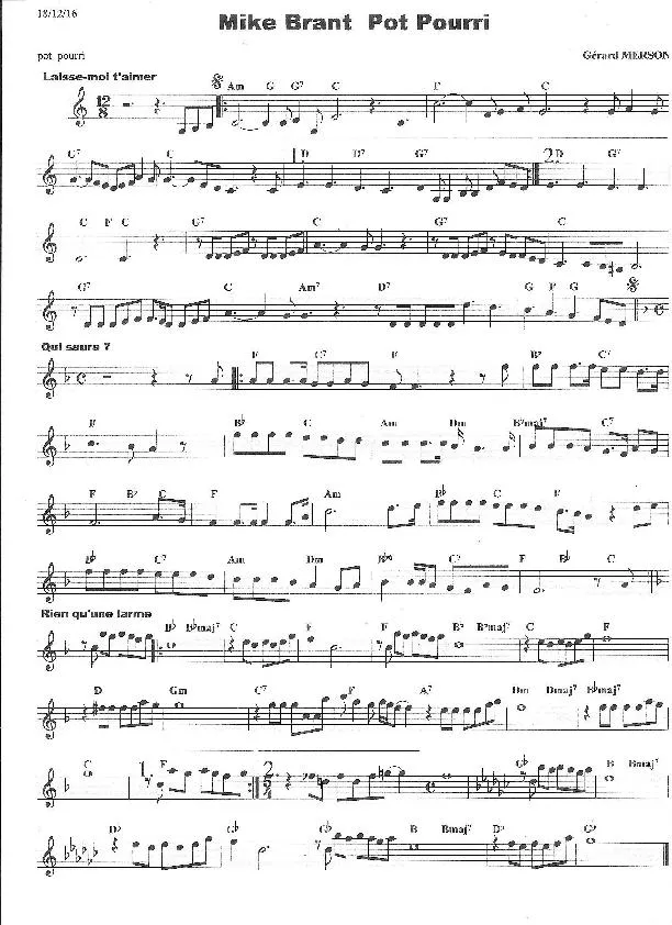 télécharger la partition d'accordéon Mike Brant  Pot Pourri (Arrangement : Gérard Merson) au format PDF