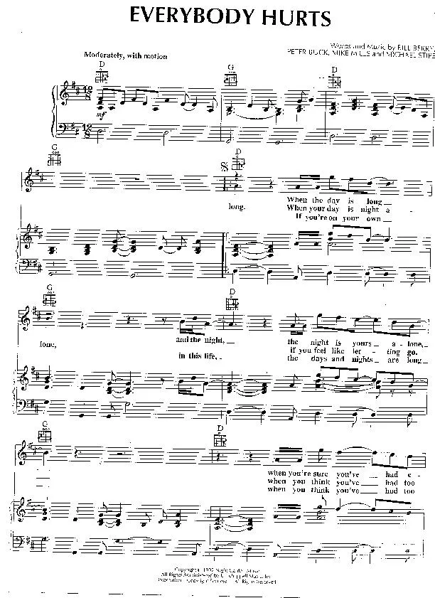télécharger la partition d'accordéon Everybody Hurts (Chant : REM) au format PDF