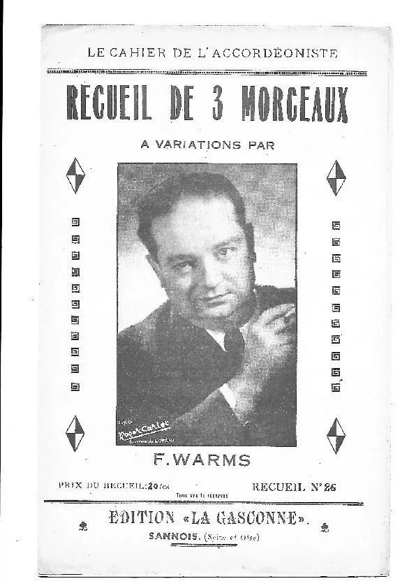 télécharger la partition d'accordéon Le cahier de l'Accordéoniste : Recueil de 3 Morceaux à Variations par Fernand Warms (Recueil n°26) : Mitou Java + Les quatre as + Cascadeuse au format PDF