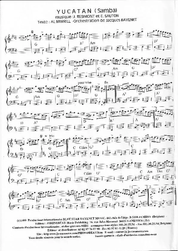 télécharger la partition d'accordéon Yucatan (Orchestration : Jacques Bayenet) (Samba) au format PDF