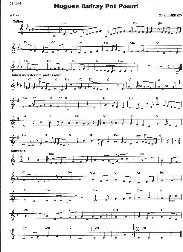 télécharger la partition d'accordéon Hugues Aufray Pot Pourri (Arrangement : Gérard Merson) au format PDF