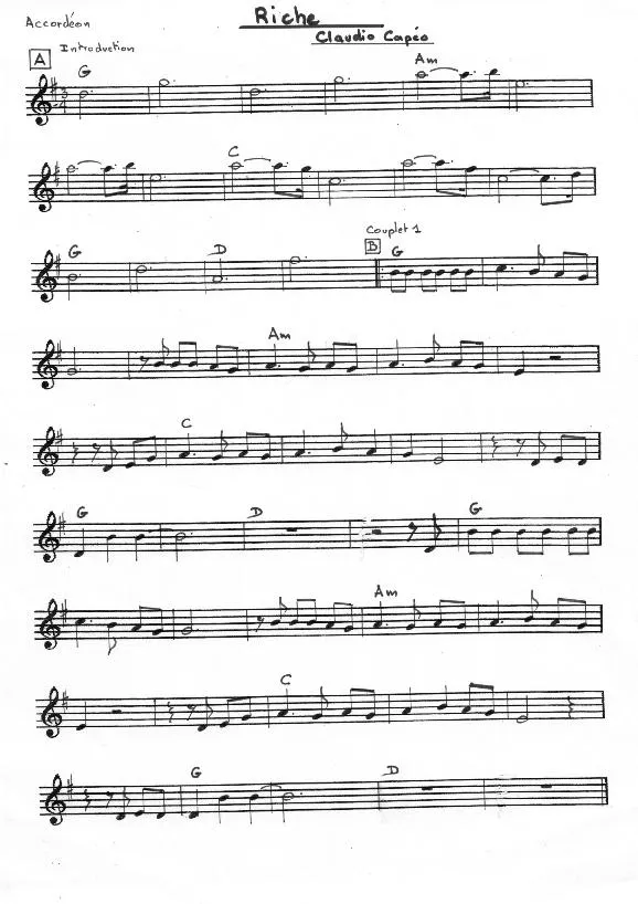 télécharger la partition d'accordéon Riche (Manuscrite) au format PDF